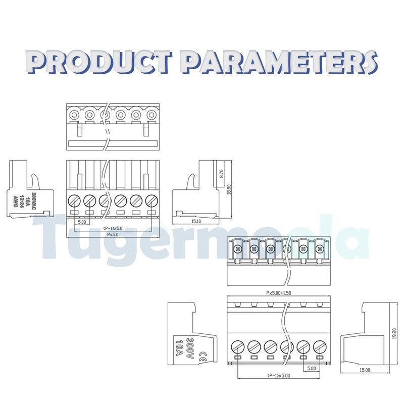 Tugermoola 20 Sets 3Pin Screw Terminal Block Connector Assortment Kit 5.08mm Pitch PCB 3Pin Connectors for 24-12AWG Cable OLA007-3PIN - Image 2